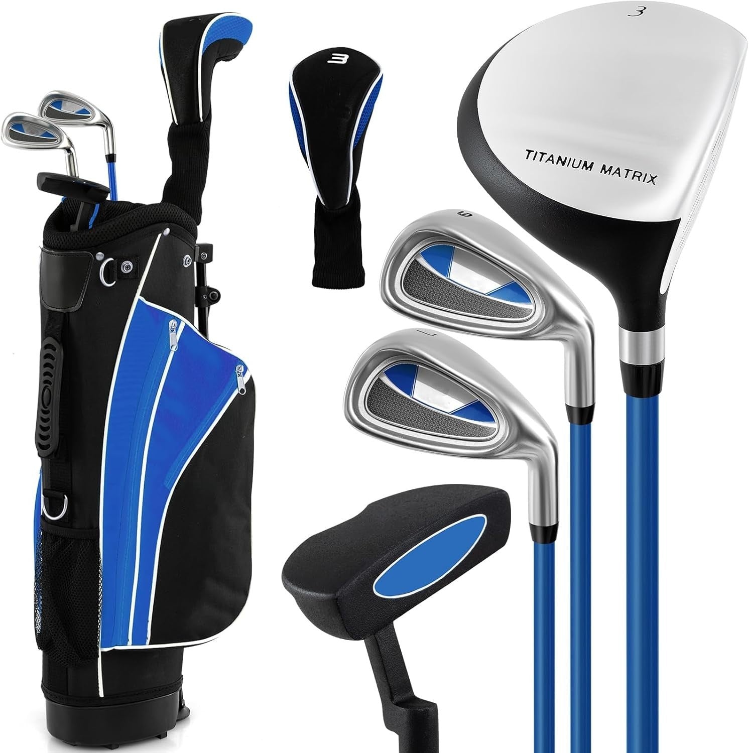 Kids Right Hand Golf Club Set Age 8–10 Fairway Irons Putter Stand Bag
