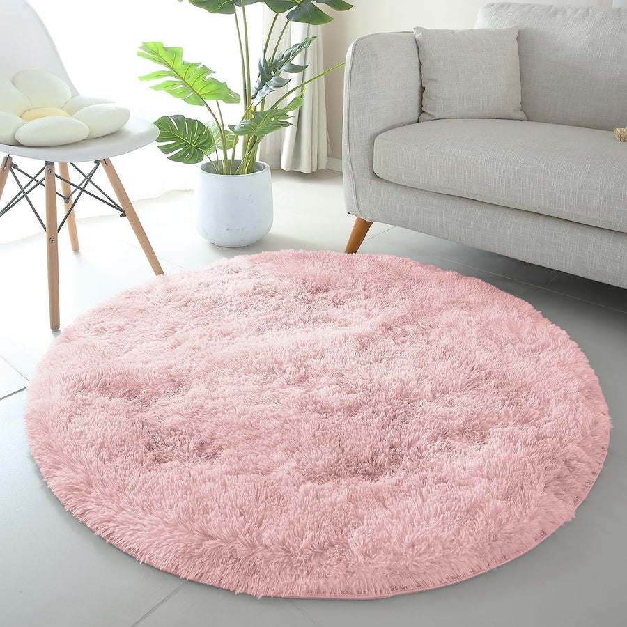Round Shaggy Rugs Set 2pcs 120x120cm Pink Super Soft Non Slip Thick Pile