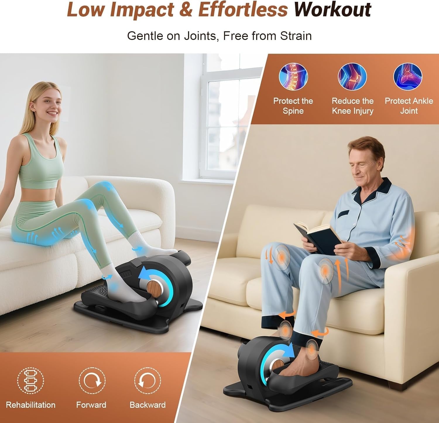 Quiet Under Desk Elliptical Pedal Exerciser, 12-Speed Seated Fitness Machine