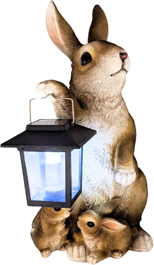 Rabbit Solar Lantern Statue – Garden Bunny Figurine with LED Light