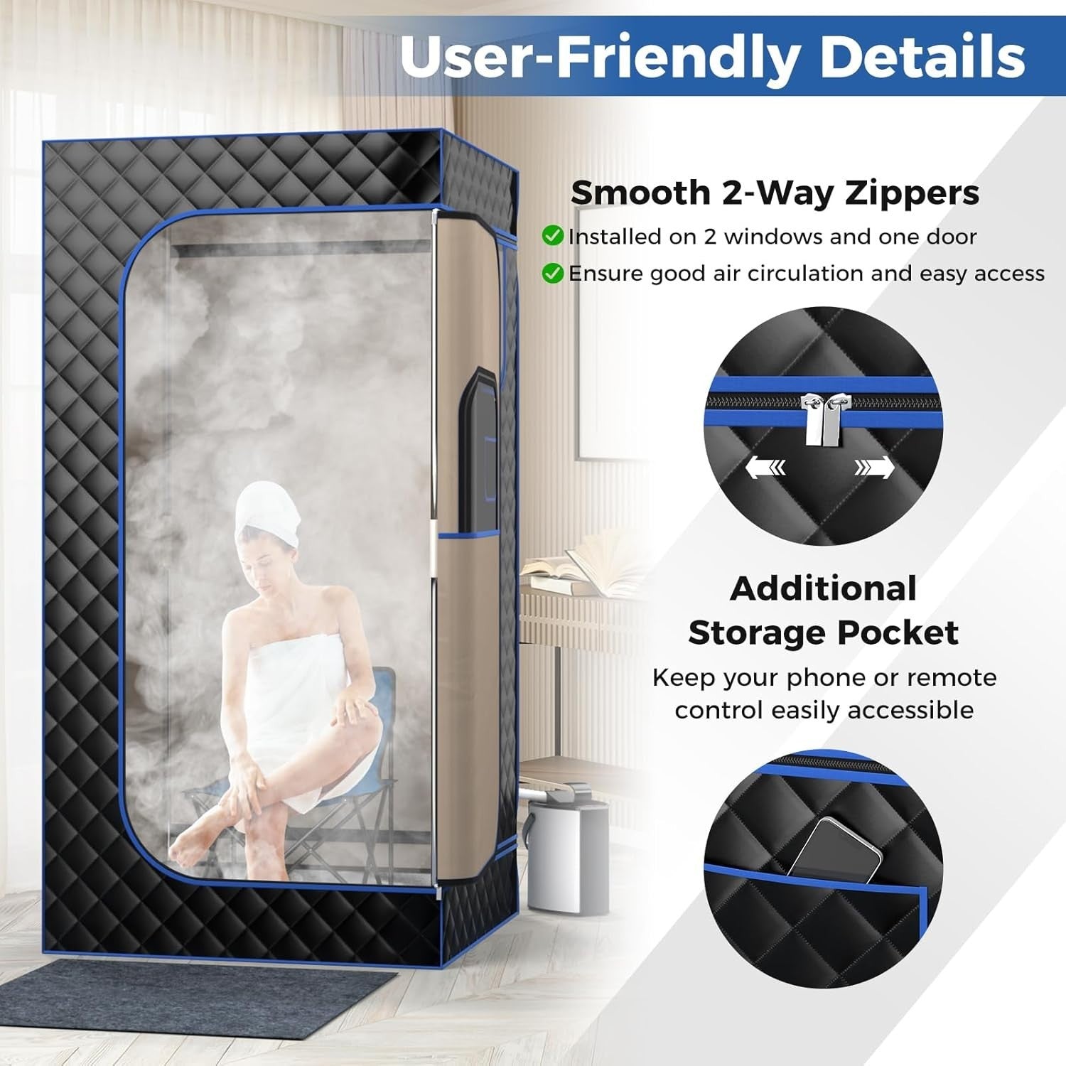 Portable Home Steam Sauna Tent w/ 3L Steamer – Full Body Detox Spa (Black)