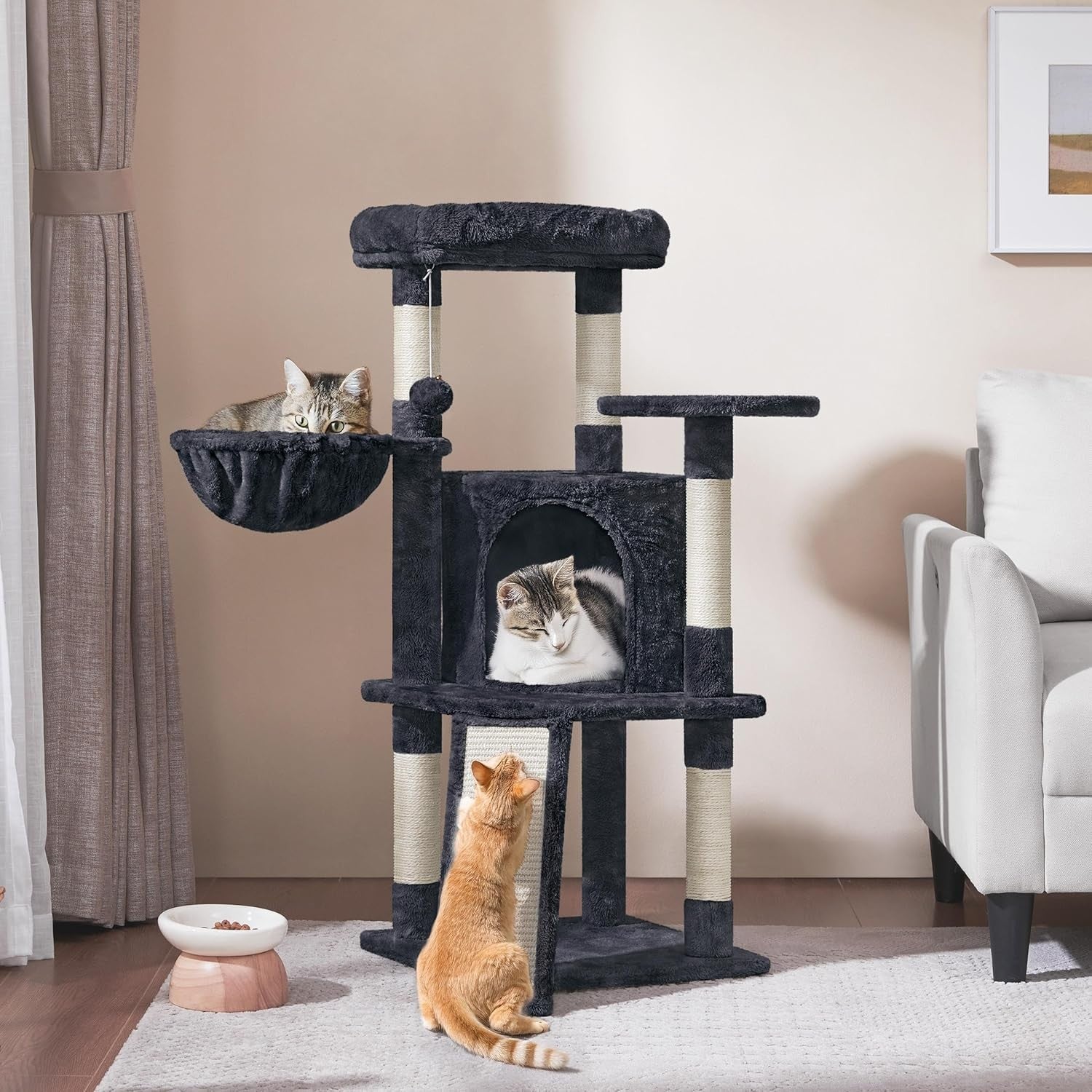 Cat Tree 107cm Climbing Tower With Scratching Posts Condo Basket Indoor Cats