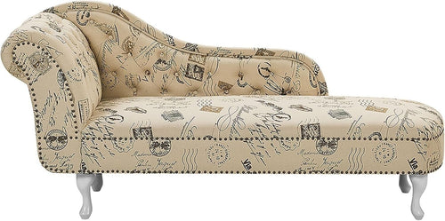 Vintage Left Hand Chaise Lounge Stamp Print Sofa Tufted Back Ergonomic Seat