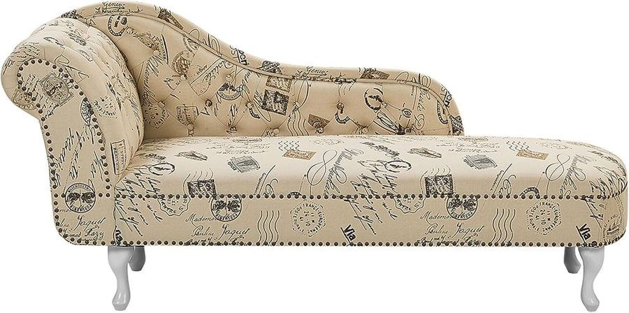Vintage Left Hand Chaise Lounge Stamp Print Sofa Tufted Back Ergonomic Seat