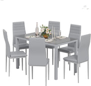 Modern Glass Dining Table & 6 Faux Leather Chairs Set – Durable & Stylish