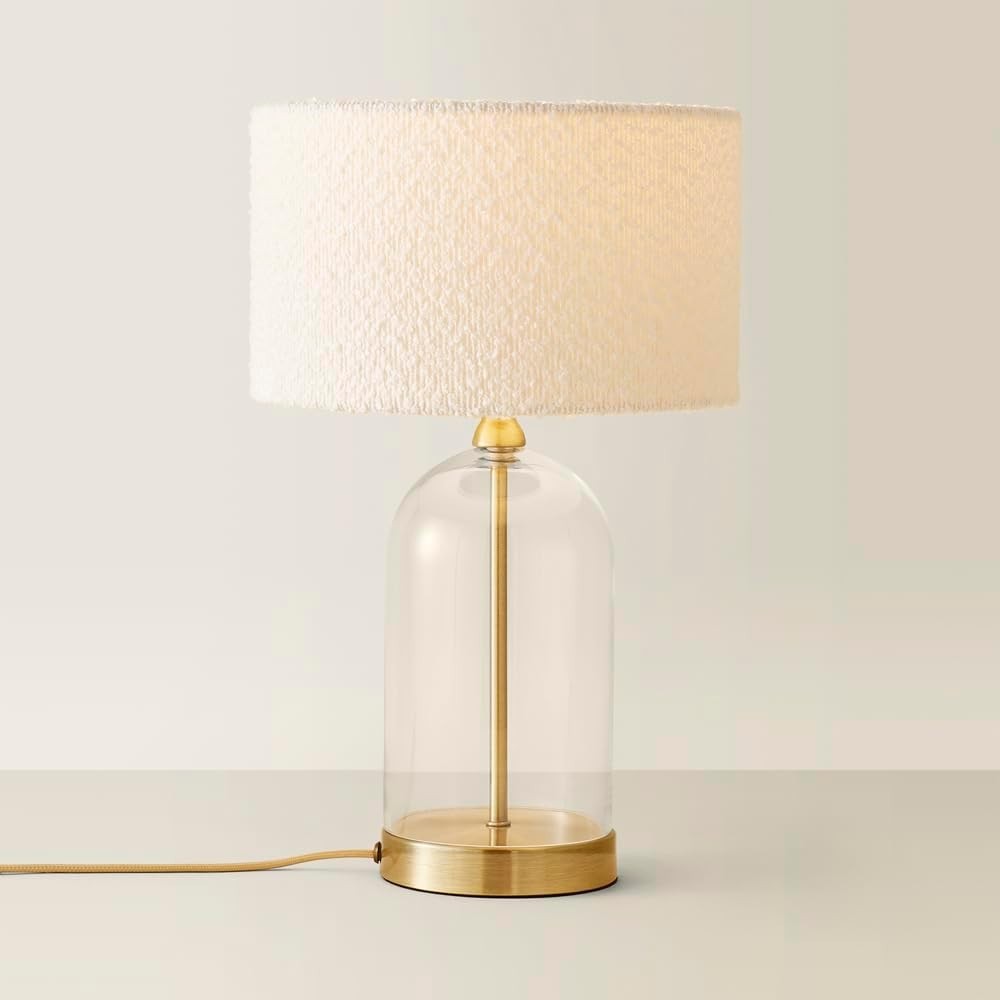 Gold Glass Table Lamp Pink Velvet Shade Bedside Desk Light Bulb Included