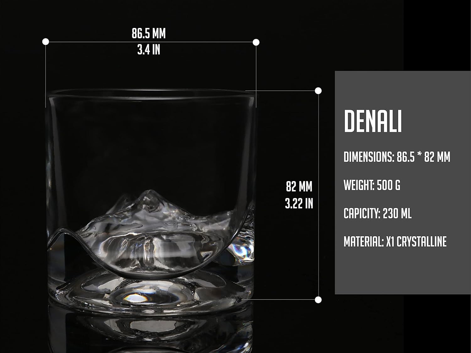Denali Mountain Whiskey Glasses Set of 2 – 290ml Heavy Chill Crystal Tumblers