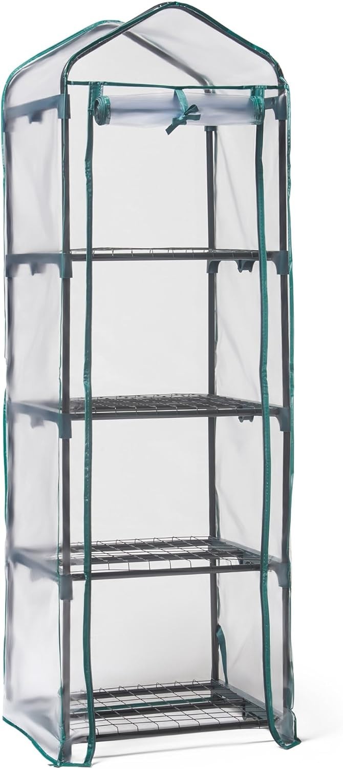4-Tier Mini Greenhouse | Compact PVC Grow House | Steel Frame | Roll-Up Door
