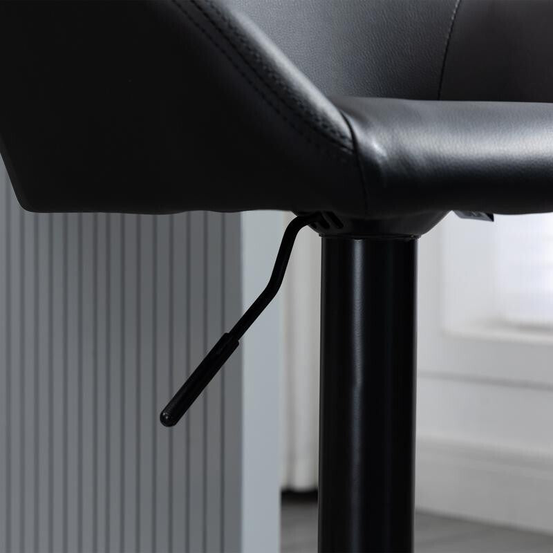2x Adjustable Swivel Bar Stools Black PU Leather Chairs Kitchen Breakfast