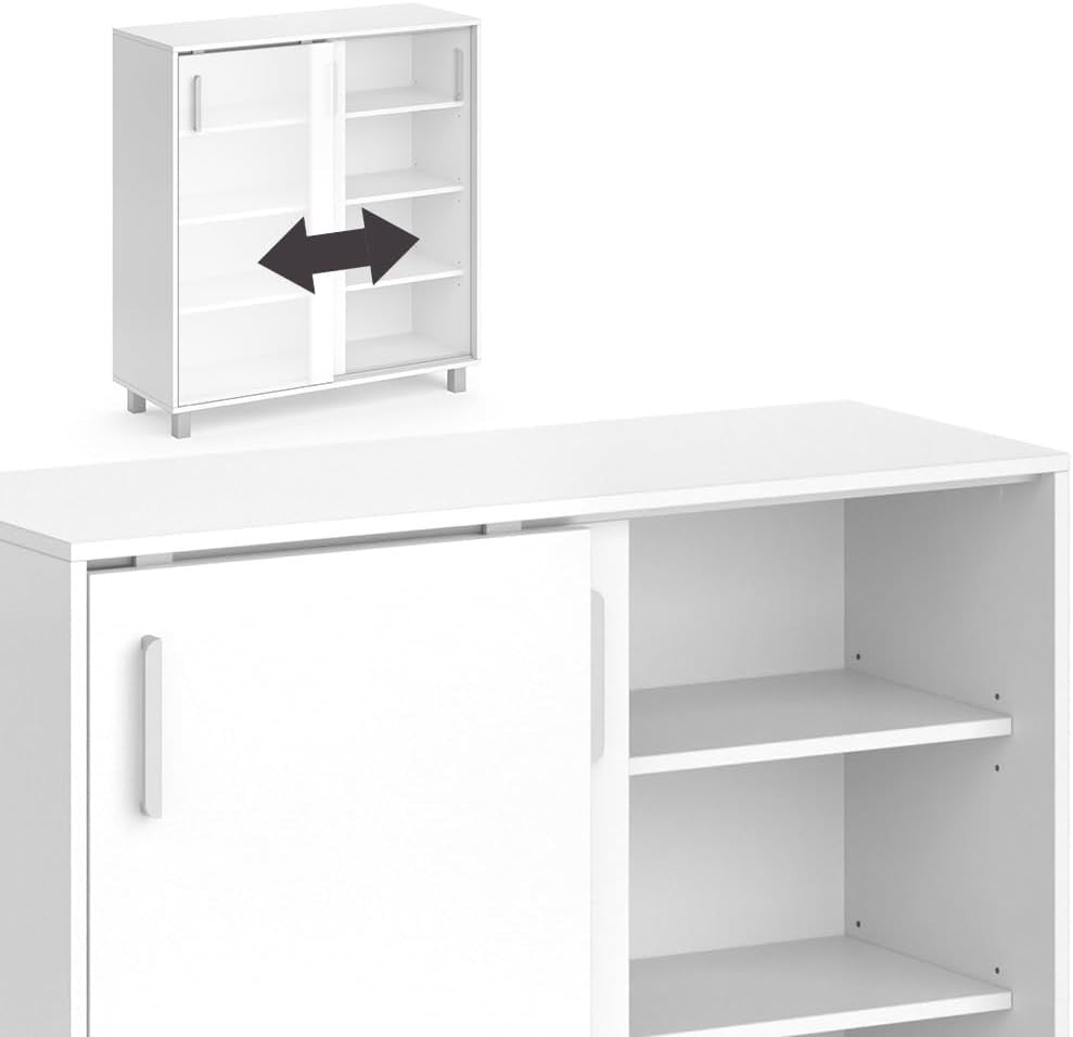 Sliding Door Shoe Cabinet with Drawer, Adjustable Shelves, 108cm White