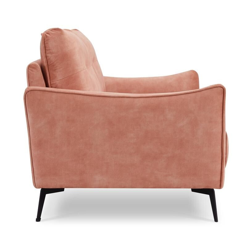 Blush Pink Velvet 3 Seater Sofa Tufted Cushions Metal Legs Modern Chic