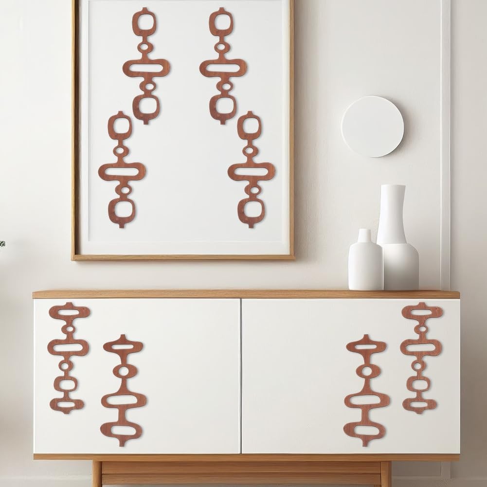 Mid Century Wooden Wall Art Set 8 Geometric Panels 40cm