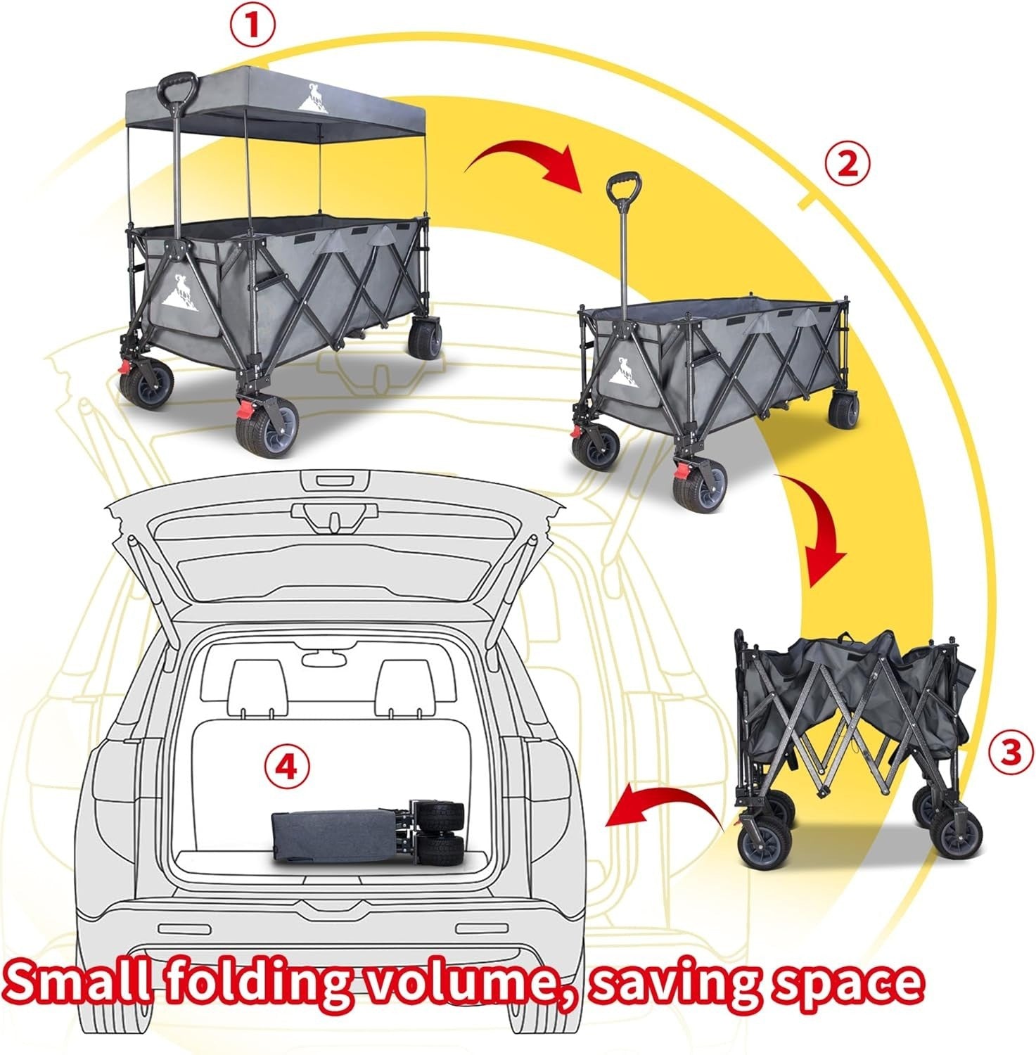 Grey 445L Extra Large Folding Wagon Heavy Duty All-Terrain Cart w/ Canopy