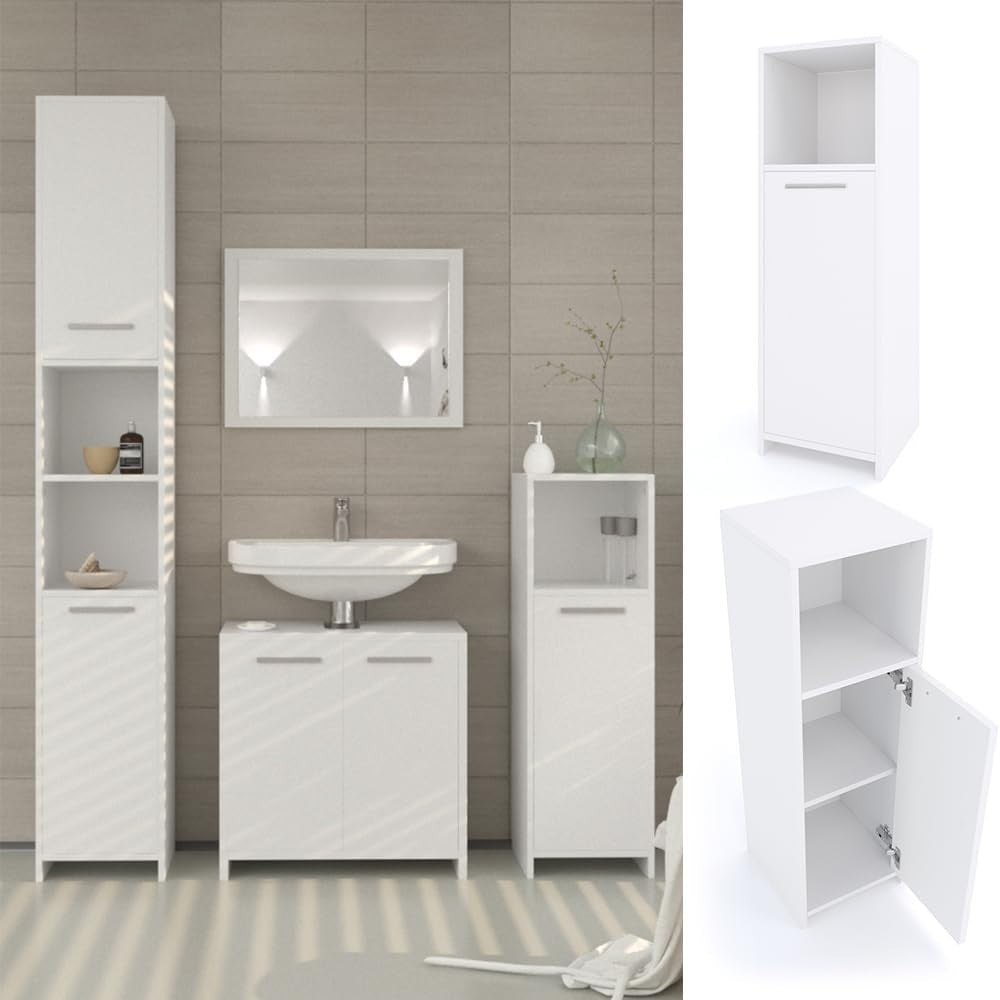 White Bathroom Storage Cabinet with Adjustable Shelf – 30x95 cm