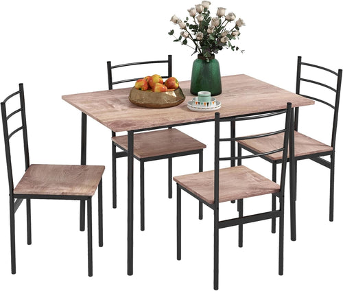 Space-Saving 5-Piece Dining Set | Modern Rectangular Table & 4 Chairs, Compact
