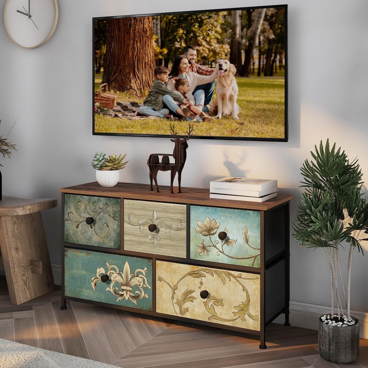 5-Drawer Bohemian Storage Dresser for Bedroom, Nursery, Living Room, Closet