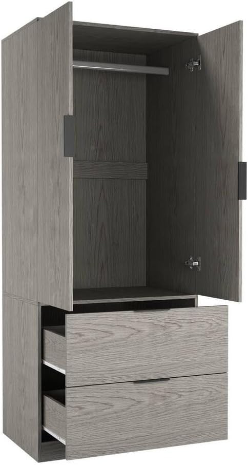 Minimalist 2 Door Wardrobe with Drawers & Hanging Rail - Space Saving Storage