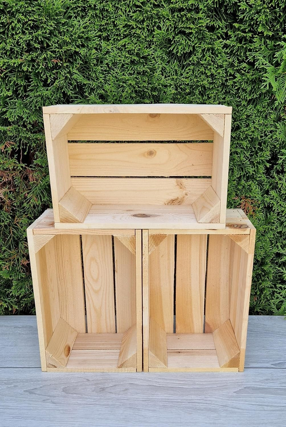 3-Piece Natural Wooden Storage Crates Organizer 30x20x15cm Durable