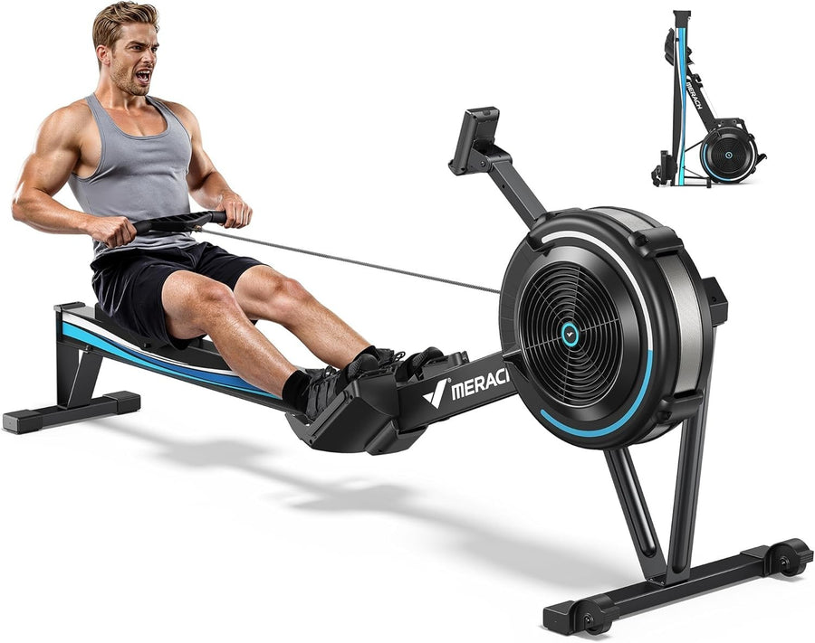 Air Rowing Machine 10-Level Adjustable Resistance Bluetooth Monitor Home Gym