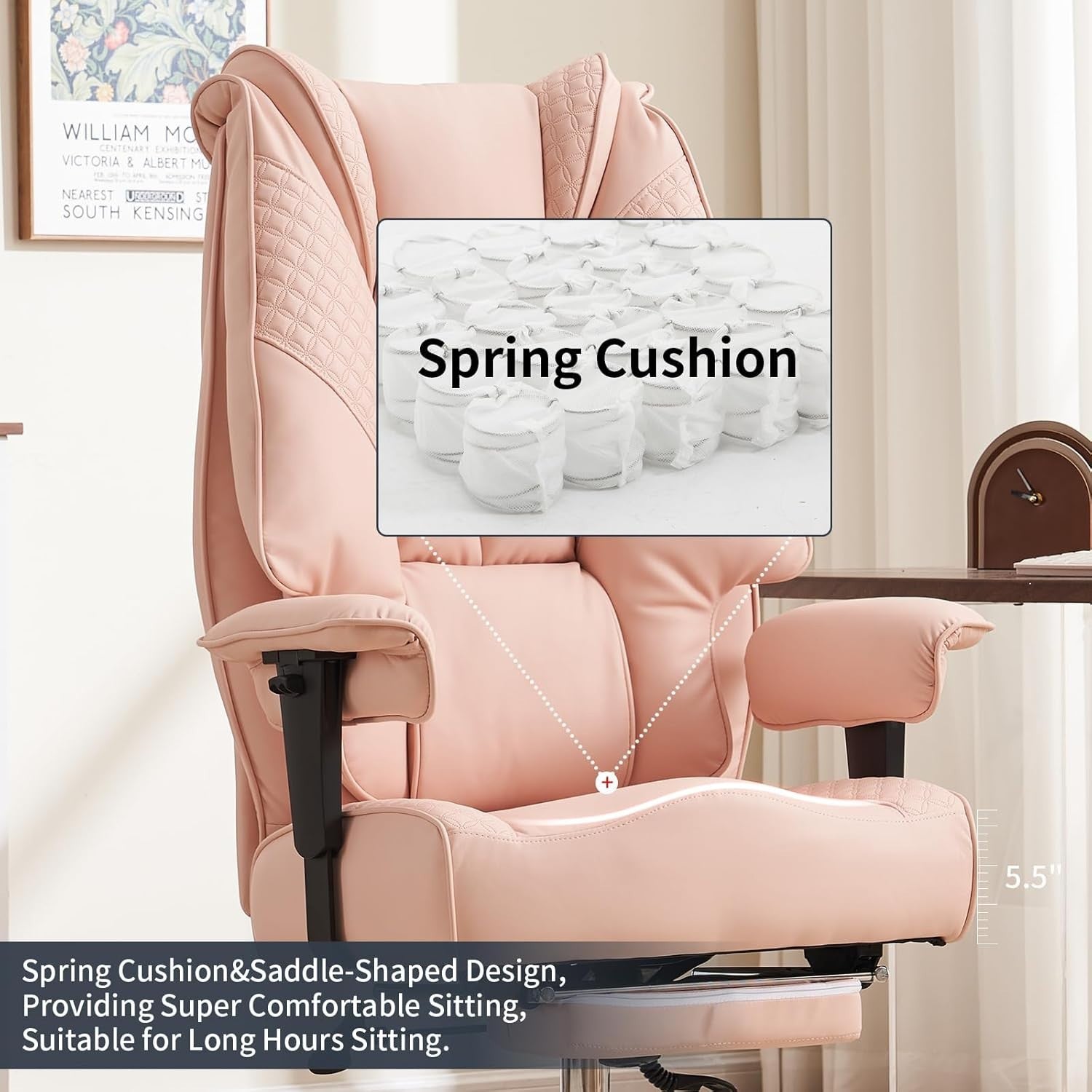 Heavy Duty Office Chair Big & Tall 400 lbs Wide Seat Ergonomic Mesh Back Pink