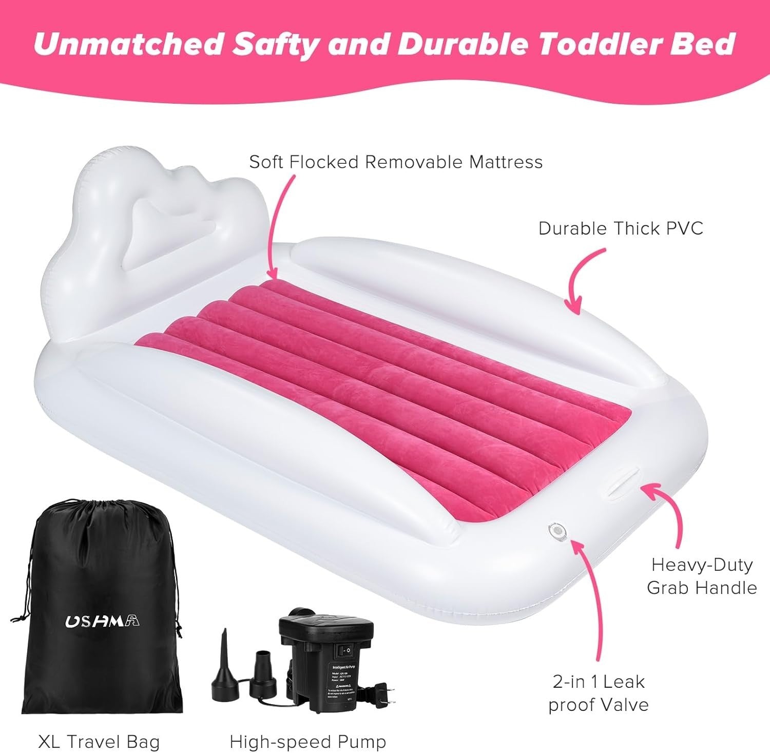 Inflatable Toddler Travel Bed with Sides Kids Air Mattress Portable