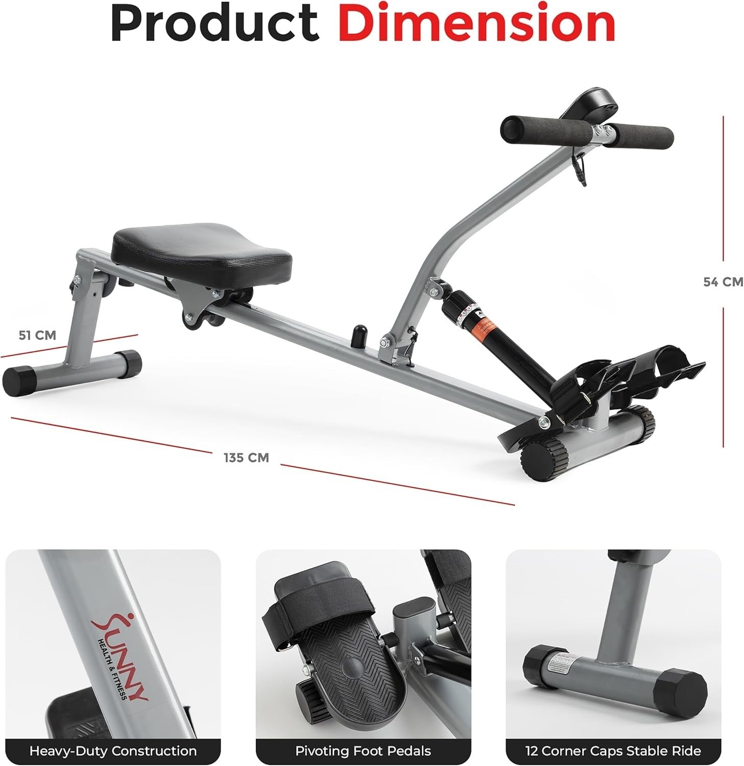 Compact Rowing Machine 12 Resistance Levels LCD Foldable Home Cardio