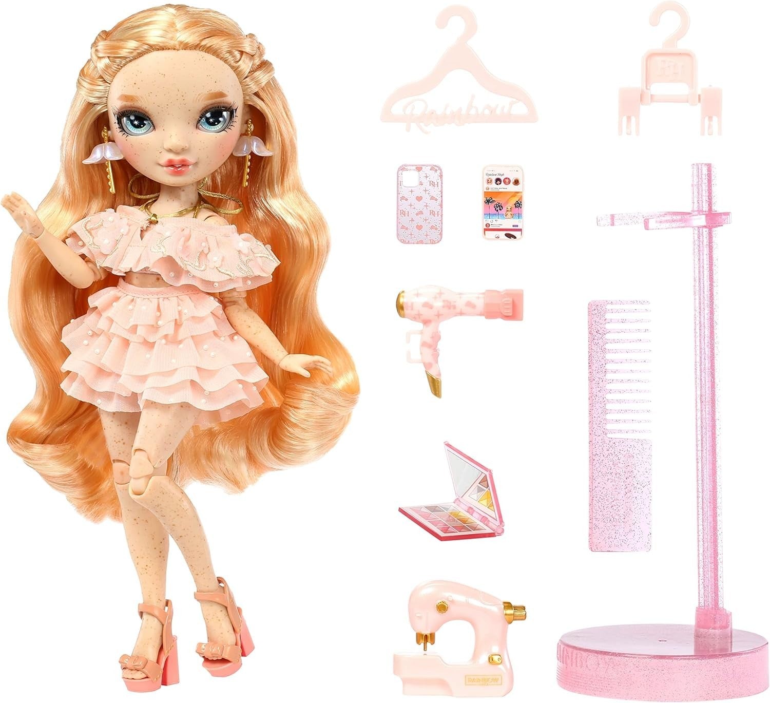 Light Pink Fashion Doll with Freckles Poseable 10+ Accessories