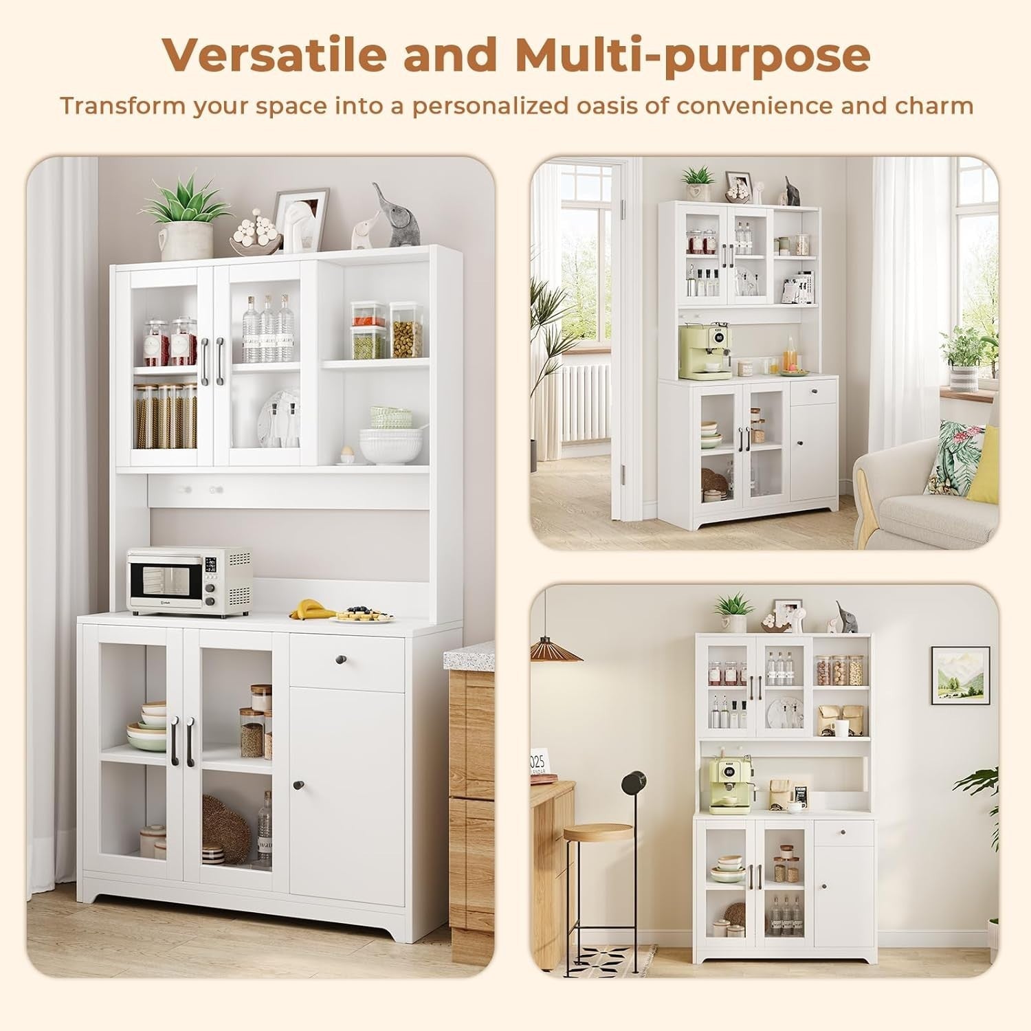 White Tall Kitchen Pantry Cabinet 5 Doors 1 Drawer 183.5cm