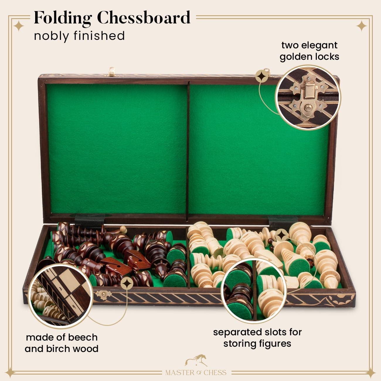 Luxury 60cm Wooden Foldable Chess Set – Large Handcrafted Board & Pieces