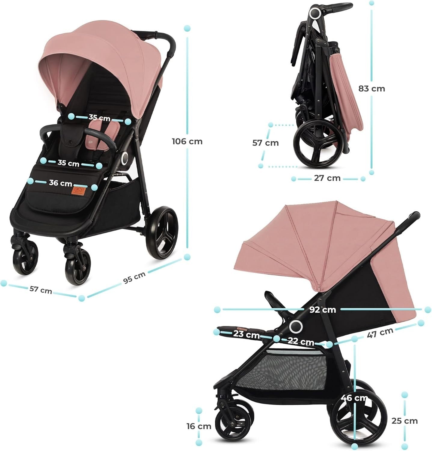 Baby Pushchair Stroller from Birth to 22kg One Hand Fold Lie Flat Pink