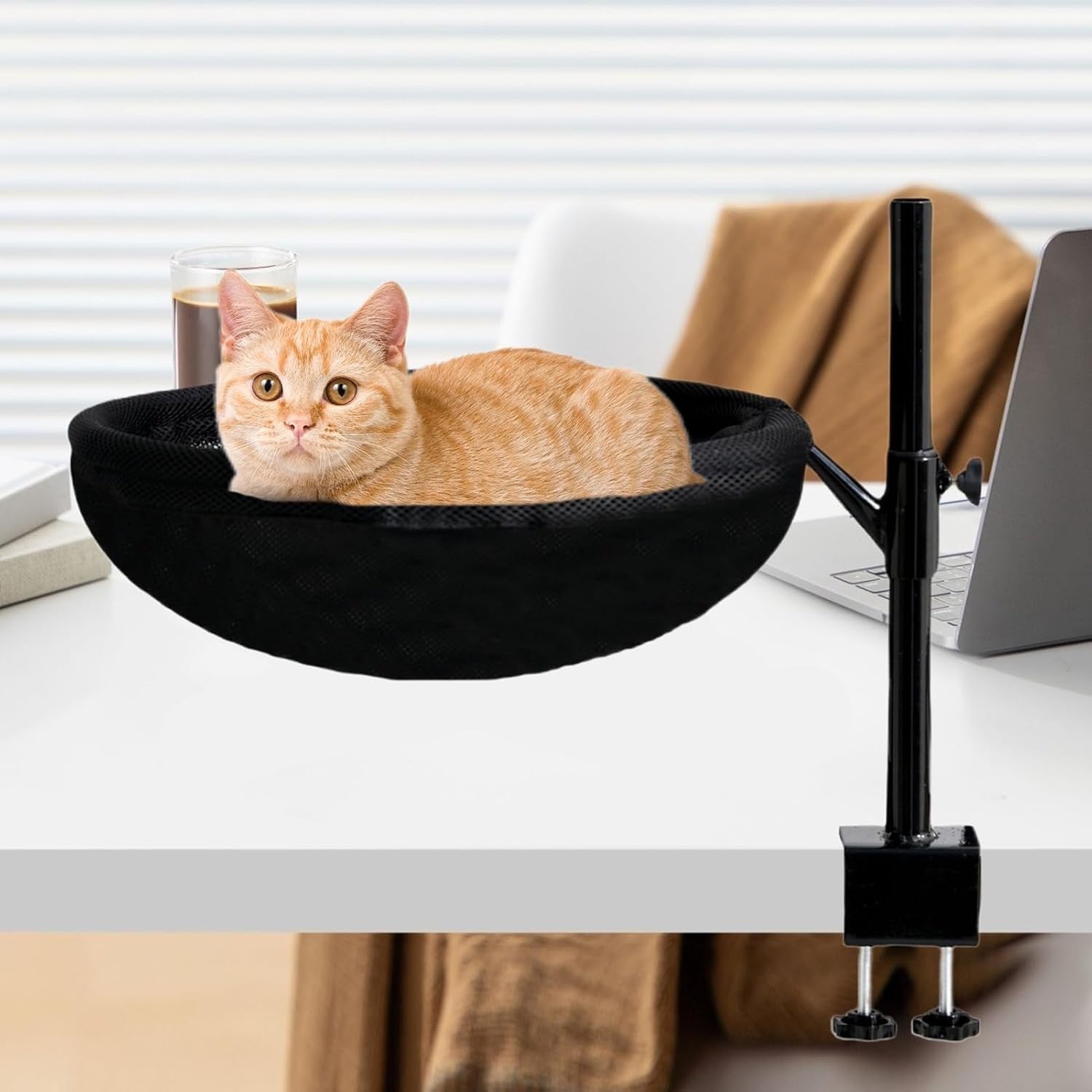 360° Rotating Cat Desk Bed Clamp On Hammock Washable Black