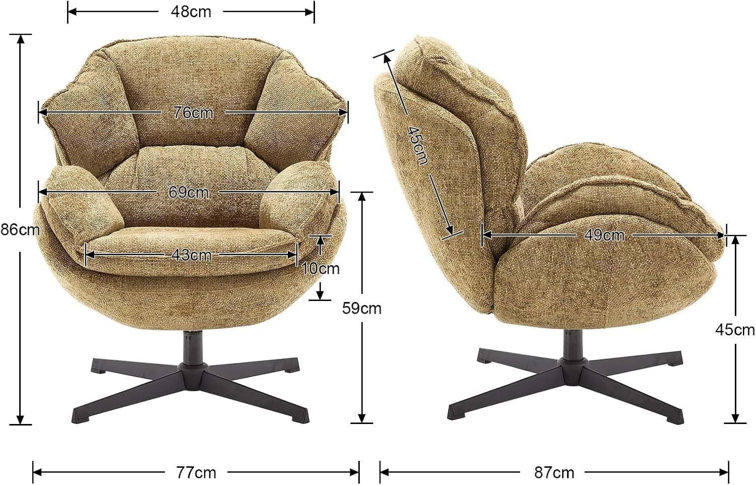 Swivel Lounge Chair Yellow Chenille Armchair 360° Comfy Reading Seat