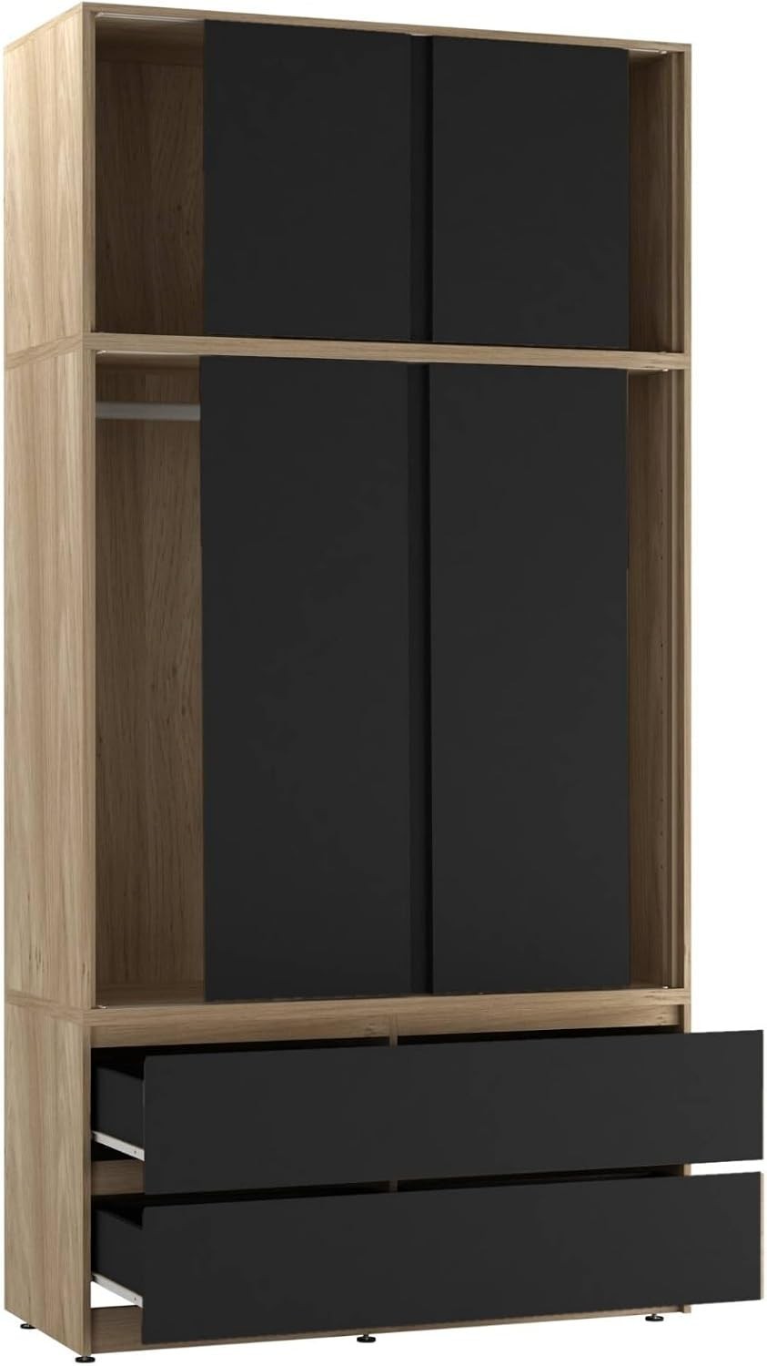 Modern 240cm Sliding Wardrobe Closet 6 Doors 4 Drawers Black Oak