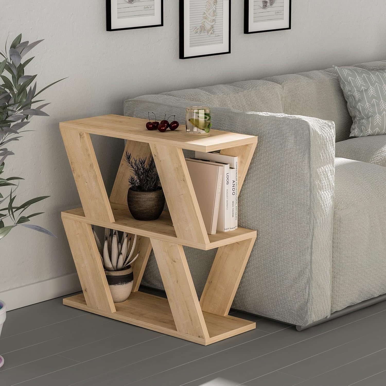 Slim 2 Tier Coffee Table with Magazine Rack | Space-Saving Oak End Table