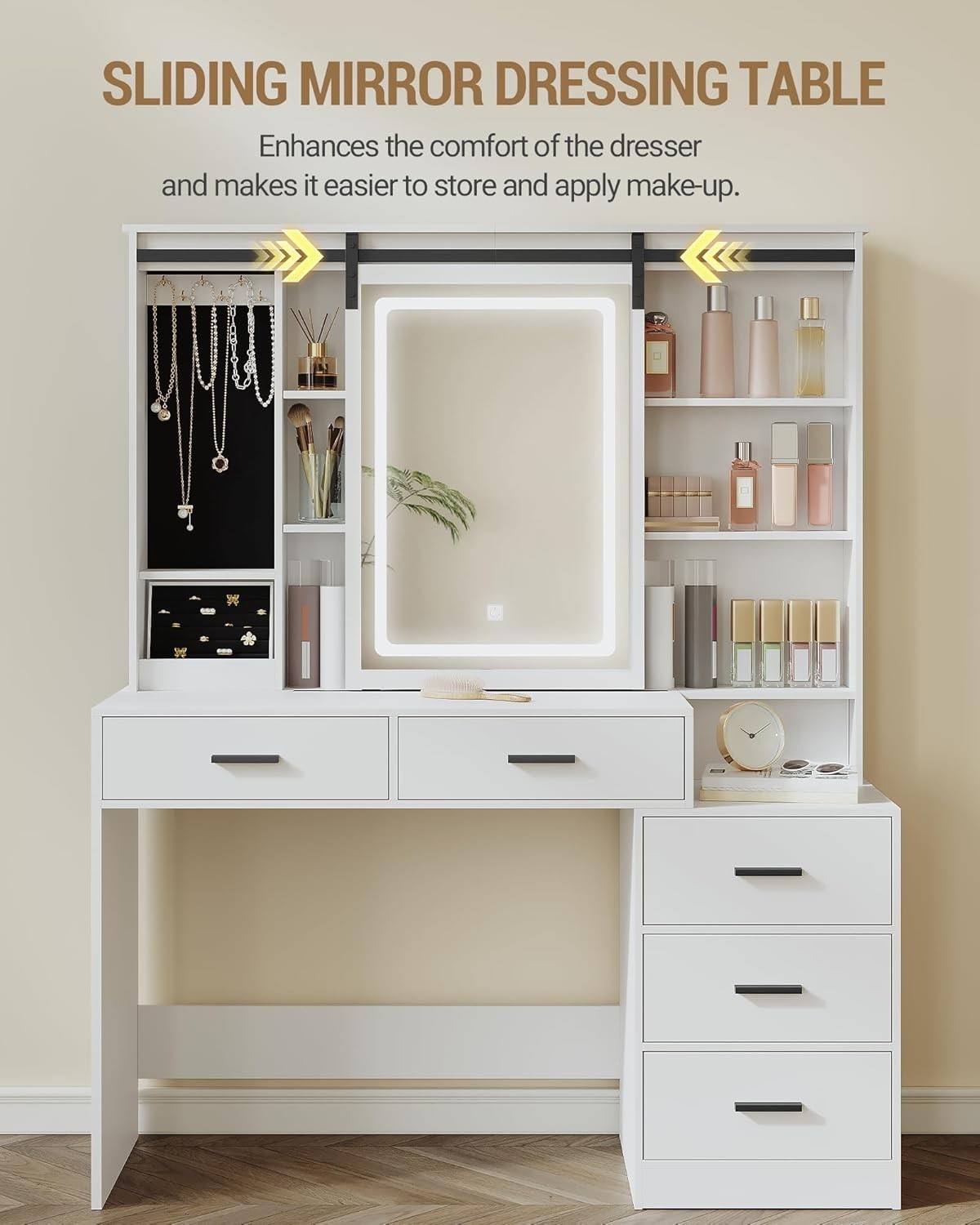 Modern Vanity Dressing Table LED Mirror Storage Drawers White Desk New
