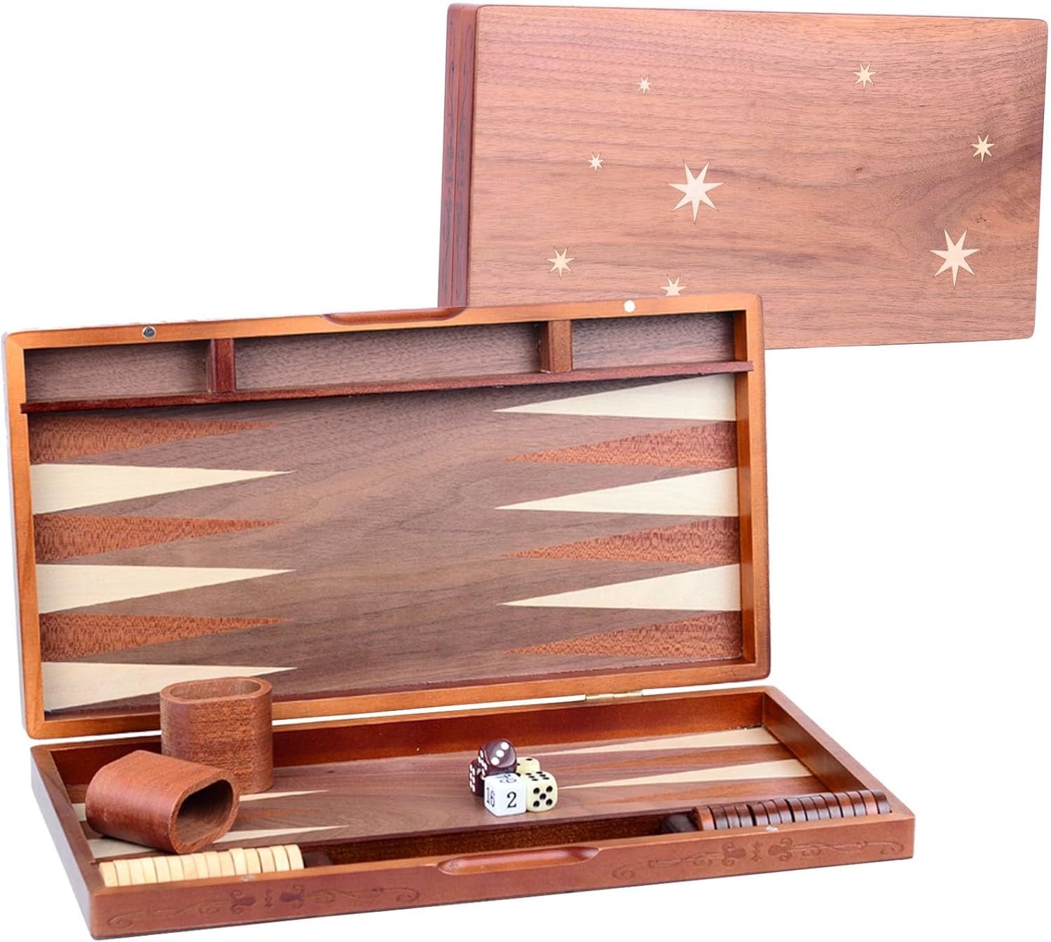 Large Wooden Backgammon Set 15.7” Folding Board Classic Strategy Game