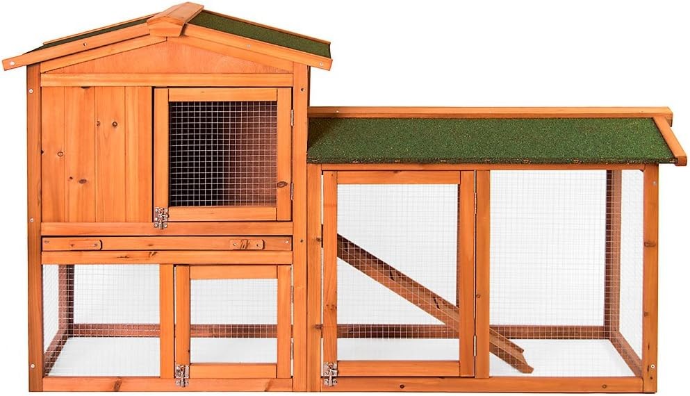 2 Tier Wooden Rabbit Hutch Outdoor Bunny Guinea Pig House with Run Ramp