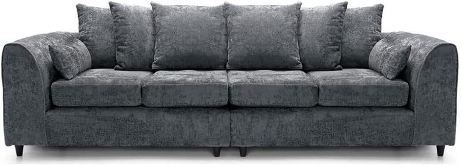 Modern 4 Seater Straight Sofa Grey Alaska Fabric Scatter Back Cushions Comfy