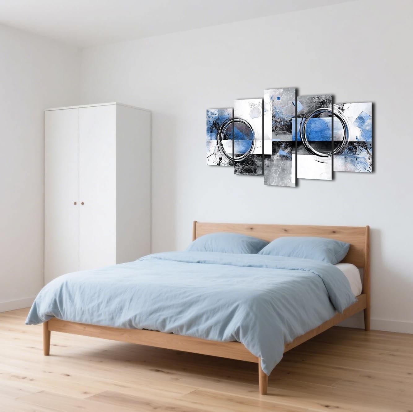 Blue Grey Abstract Canvas Wall Art 5 Piece Framed Set