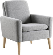 Grey Lounge Armchair Upholstered with Wood Legs for Living Room Bedroom