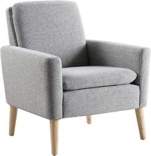 Grey Lounge Armchair Upholstered with Wood Legs for Living Room Bedroom