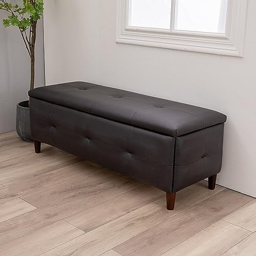 Black Faux Leather Storage Ottoman Bench with Seat & Lift-Up Lid 115x45x45