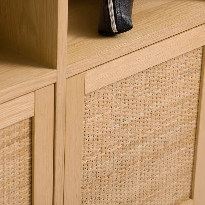 Oak Veneer Cane Wall Desk – 107cm Folding Compact Office Unit with Storage