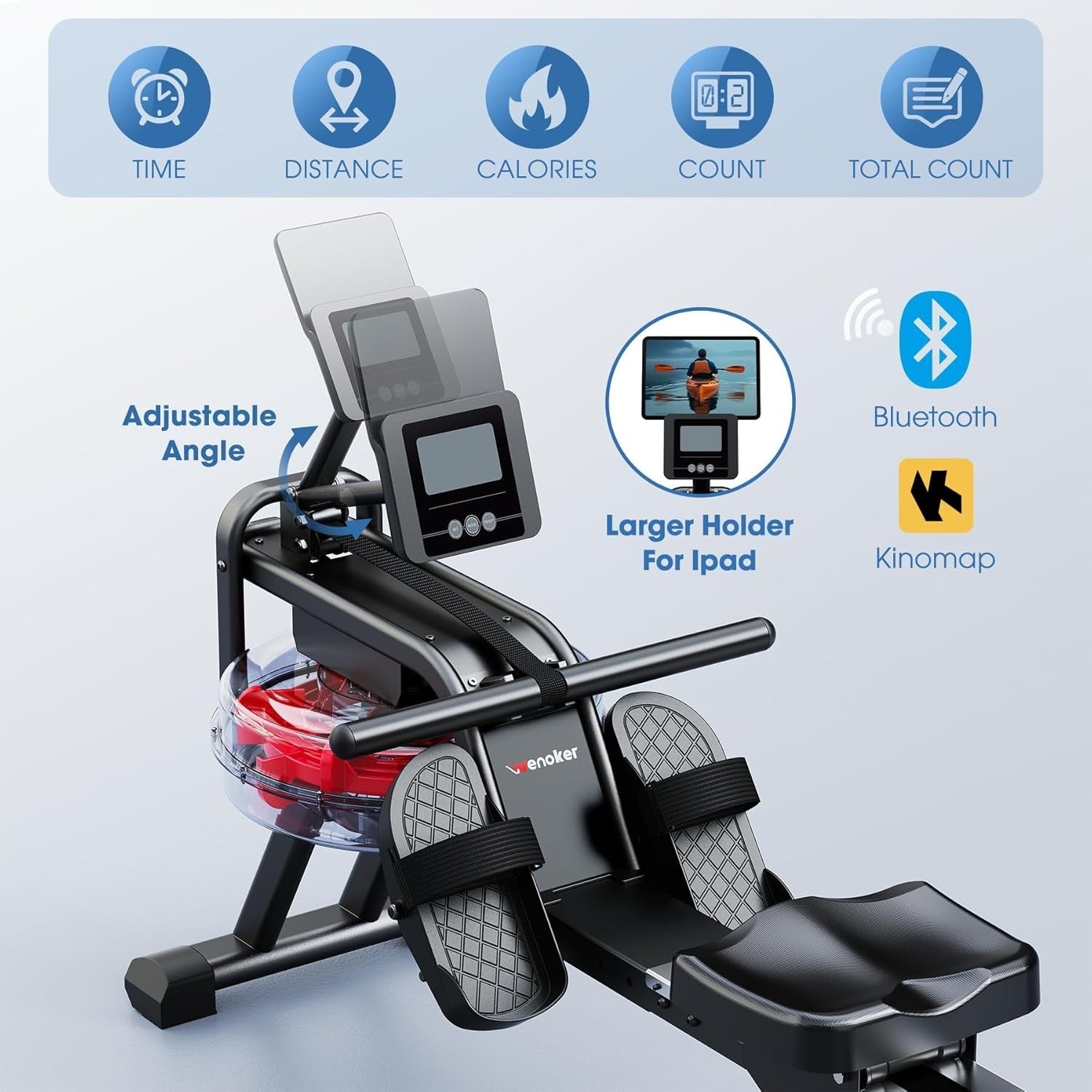 Foldable Water Rowing Machine 6-Level Resistance Bluetooth LCD Quiet Home Gym