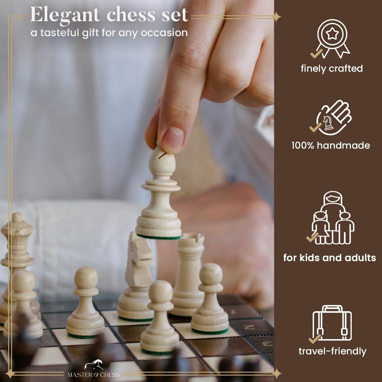 Portable Wooden Chess Set 29cm | Handcrafted Champion Board with Pieces | Travel