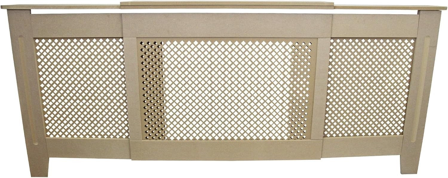 Adjustable Natural MDF Radiator Cover 1400–1920mm Trellis Grill Heating Cabinet