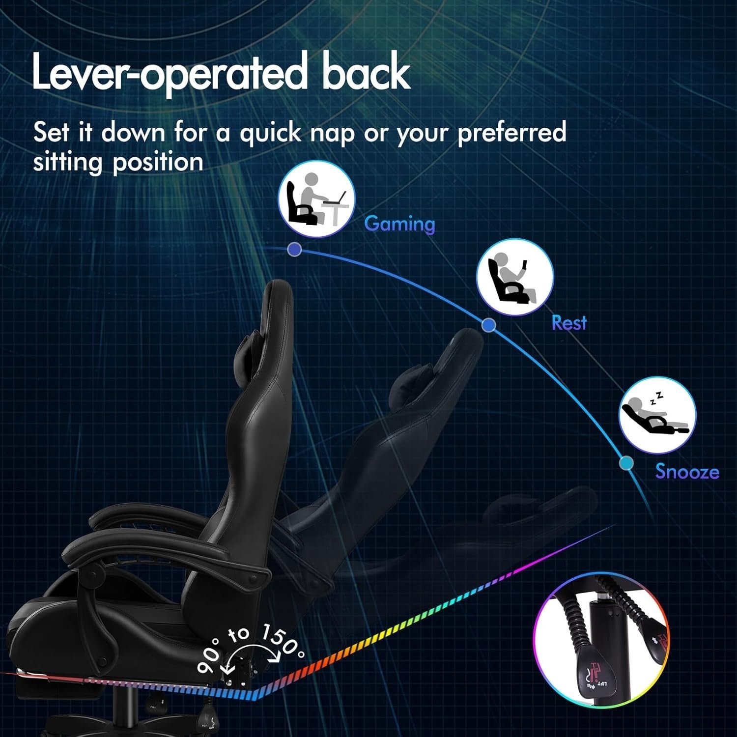 Black XL Gaming Chair Massage Lumbar Footrest Ergonomic High Back PU Leather