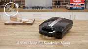 4 Slice Deep Fill Sandwich Maker 1600W Non-Stick Ceramic Plates