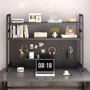 2-Tier Desktop Bookshelf Monitor Stand w/ Punchboard | Black Metal Shelf 75cm