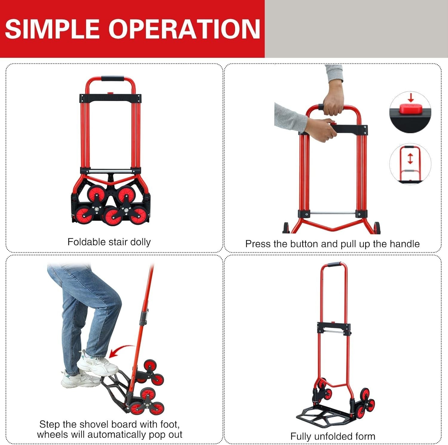 Stair Climbing Hand Truck 200lb Folding Dolly Cart 6 Wheel Trolley